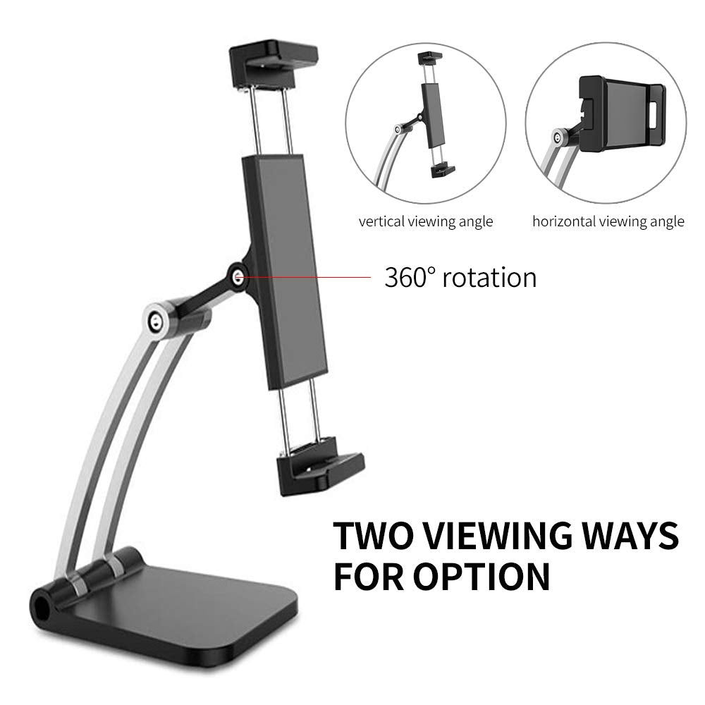 360 Degree Rotating Tablet Stand for Desk, Adjustable Black Holder for Home and Office