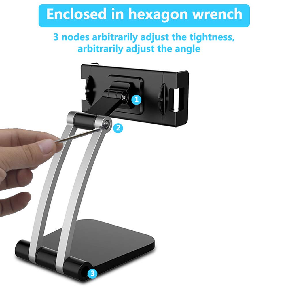 360 Degree Rotating Tablet Stand for Desk, Adjustable Black Holder for Home and Office