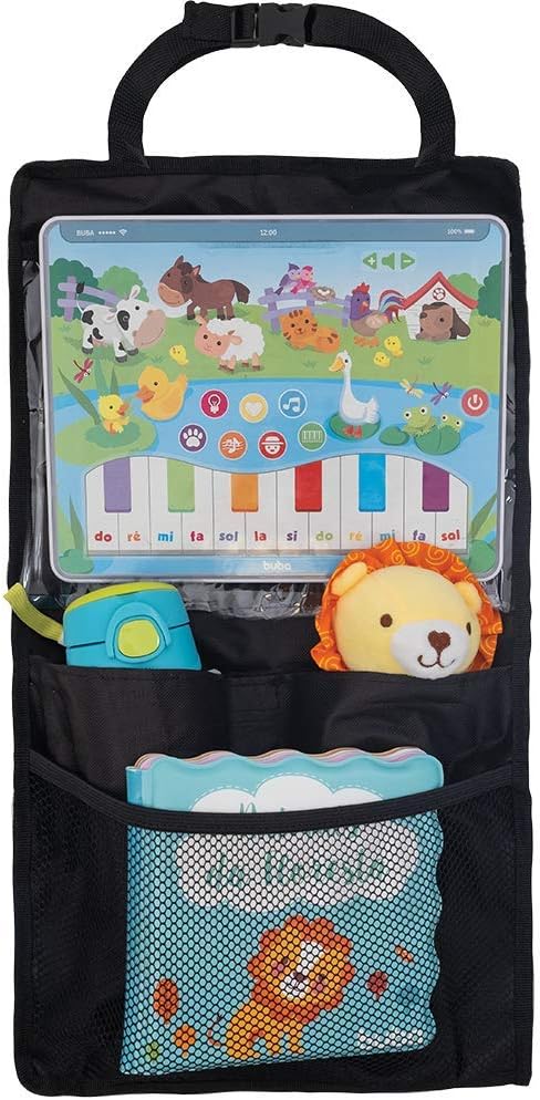 2 Pack Car Seat Organiser with Tablet Holder, Storage Pockets & Kick Mats