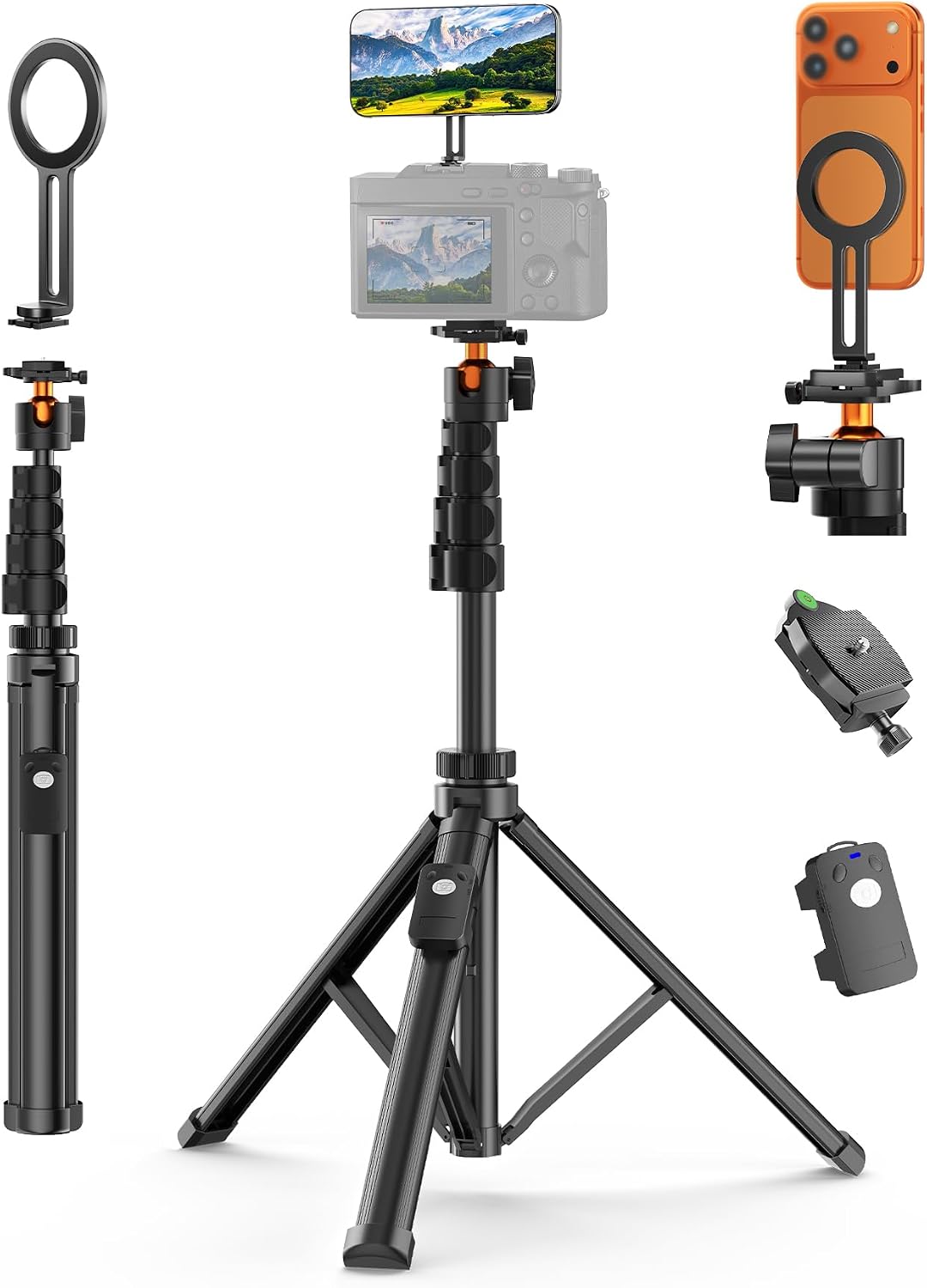 173cm Magnetic Phone Tripod Stand with Remote for Travel, Vlogging and Video Recording UAE