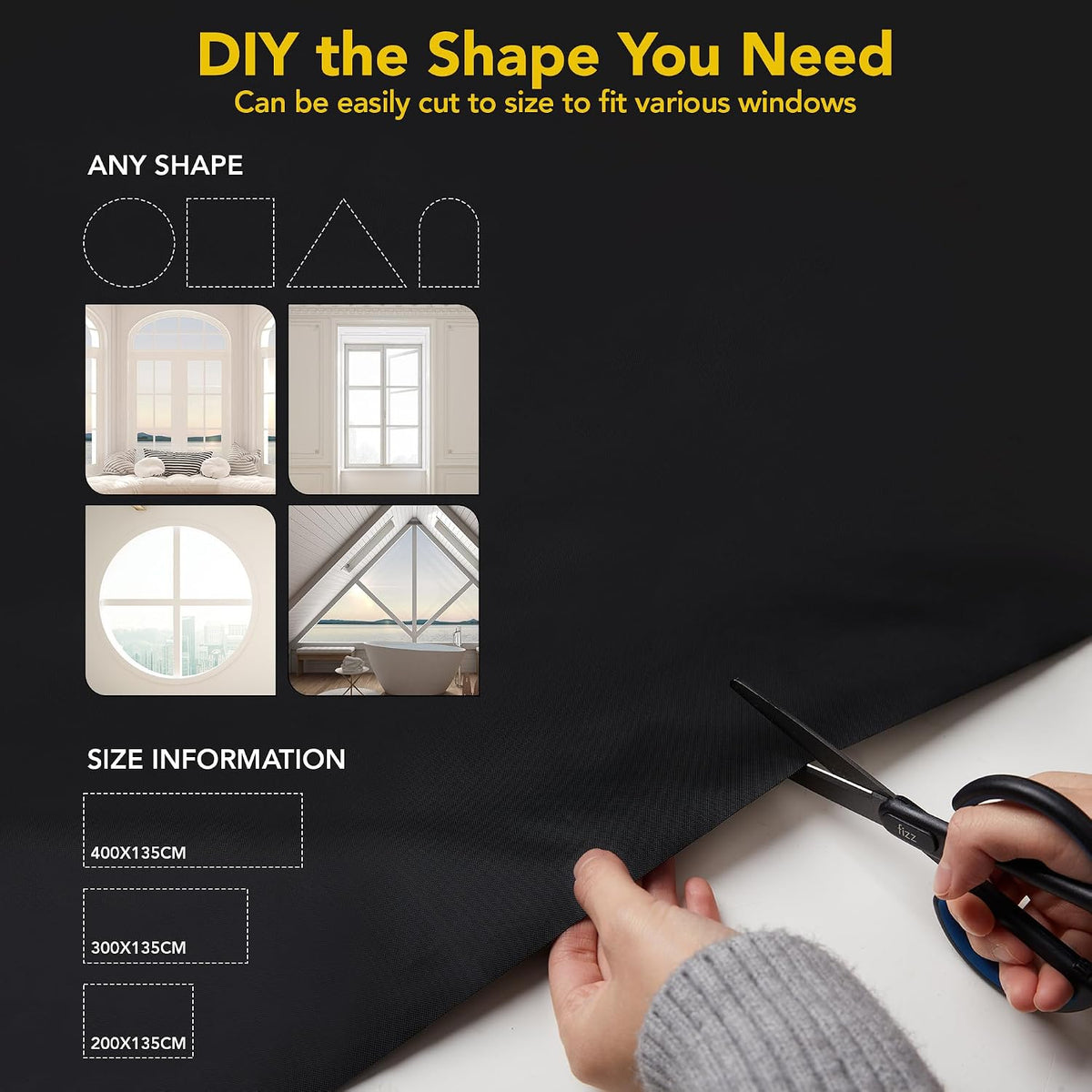 Blackout Curtains UAE 200x145cm, Self-Adhesive Cut-to-Size Window Cover