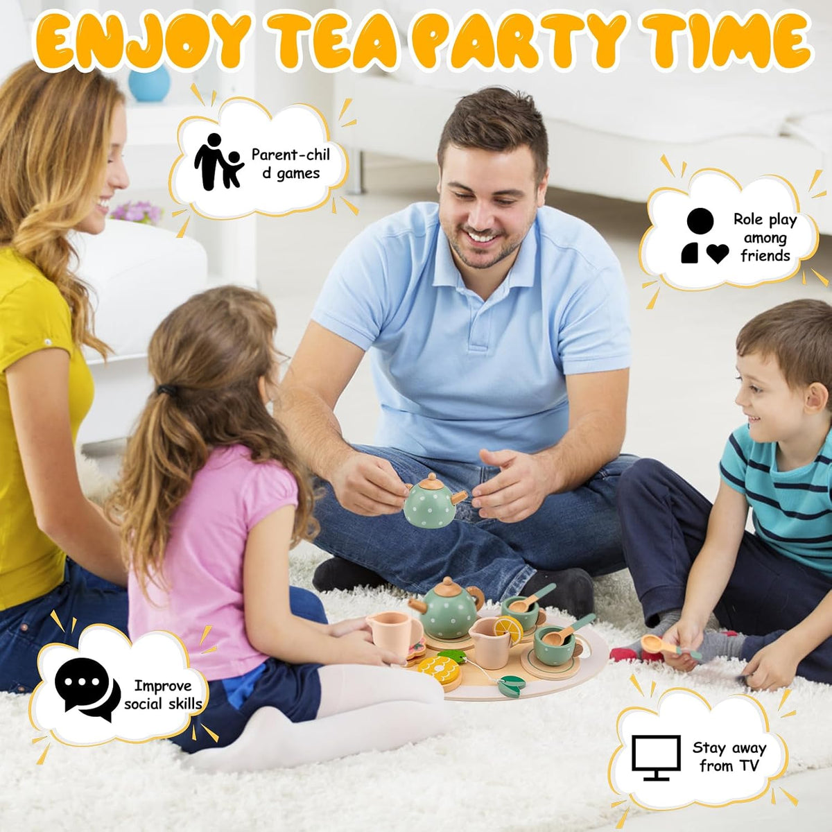 Kids Tea Party Toy Set with Teapot, Cups & Pretend Play Kitchen Accessories UAE