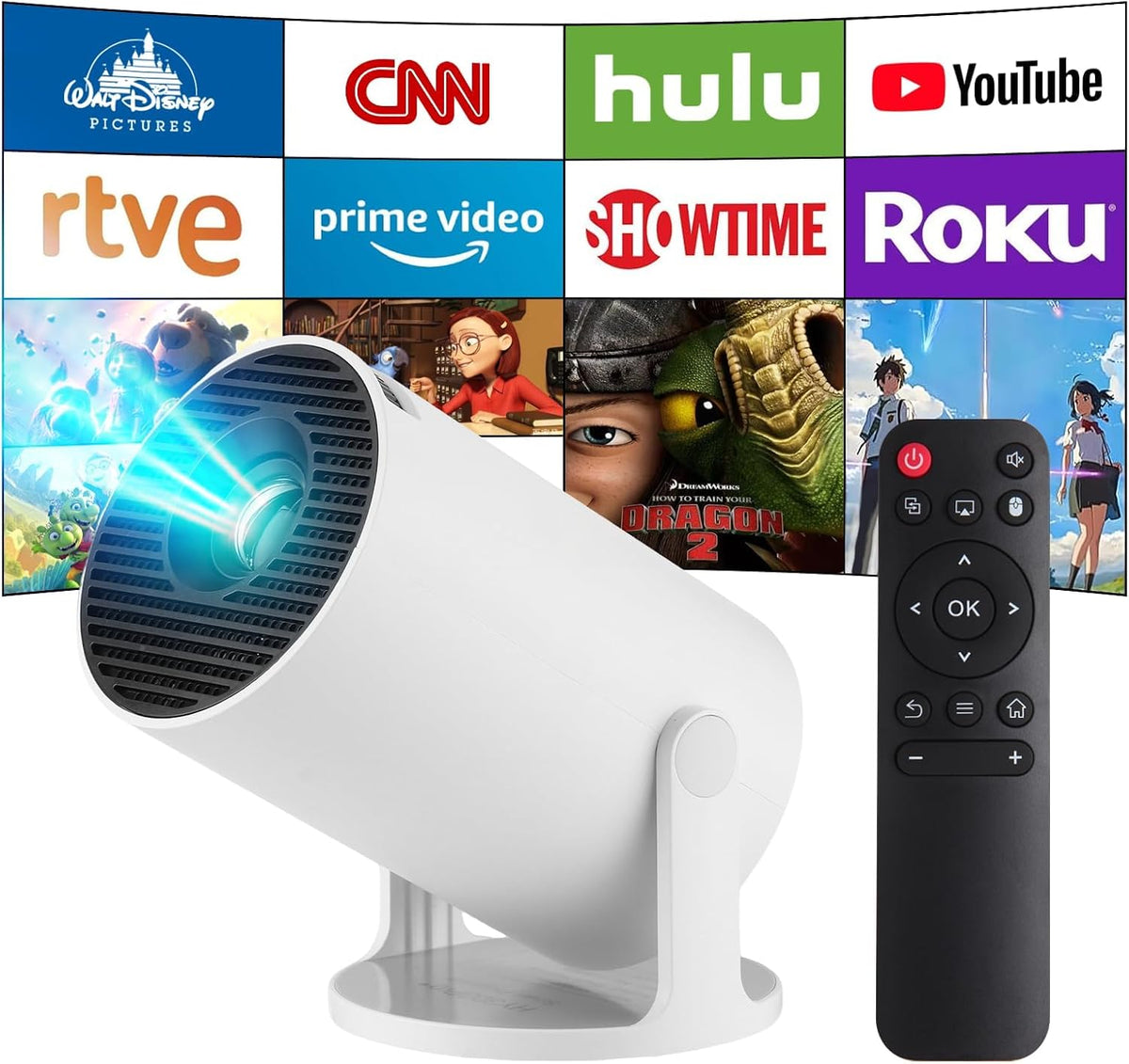 Mini Projector 4K Supported with WiFi 6, Bluetooth, Android for Home Theater UAE