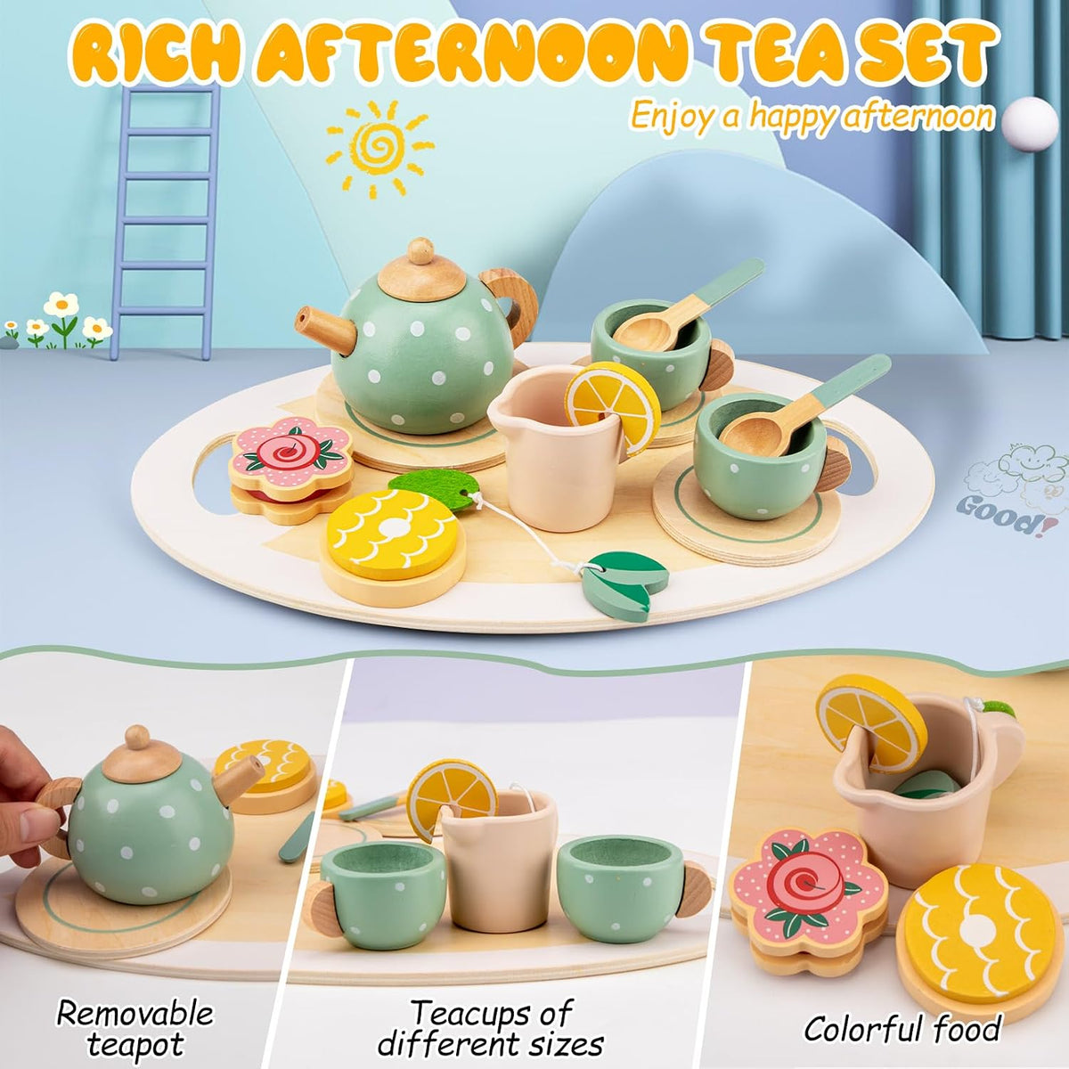 Kids Tea Party Toy Set with Teapot, Cups & Pretend Play Kitchen Accessories UAE