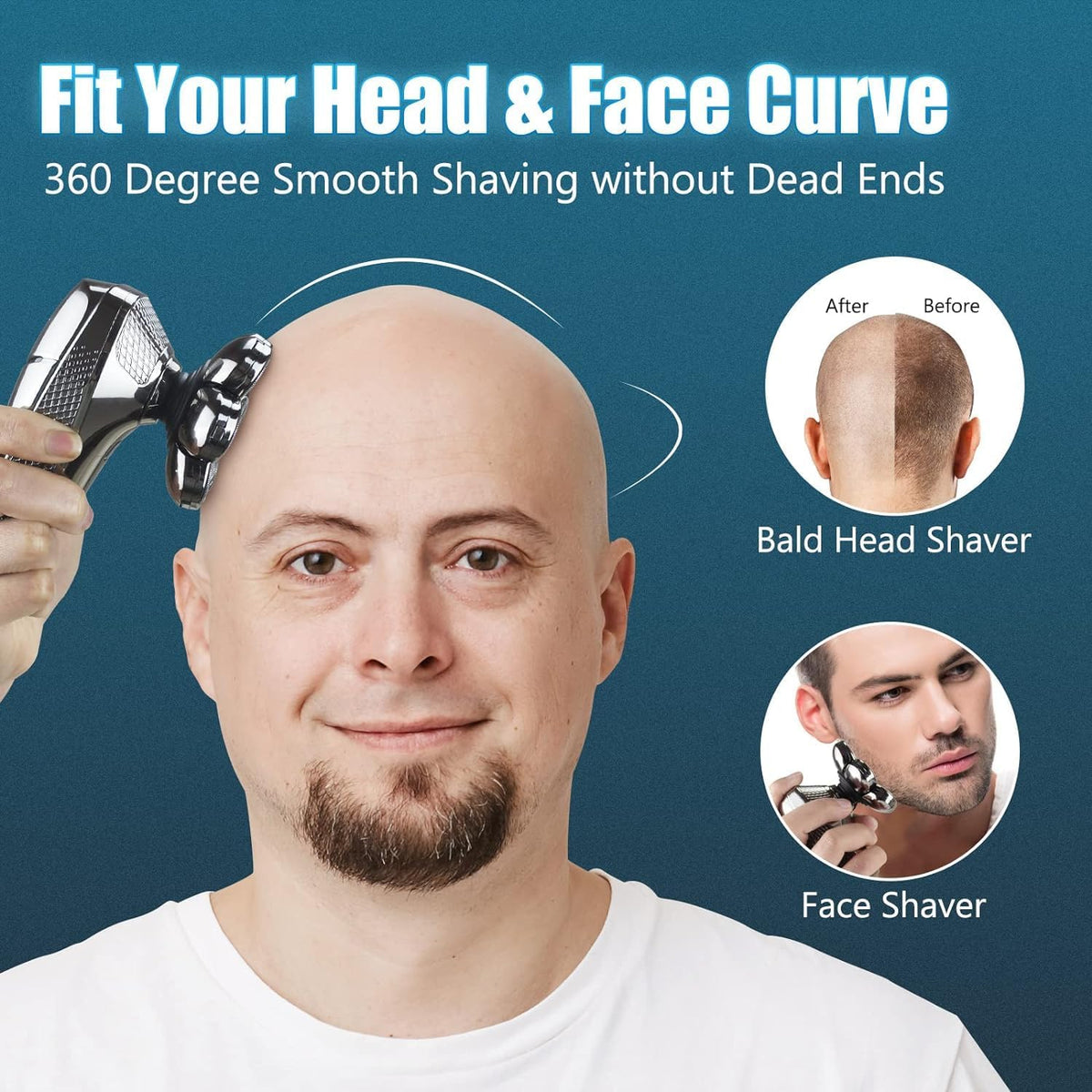 7D Electric Head Shaver for Men, Waterproof Wet & Dry Razor with LED Display