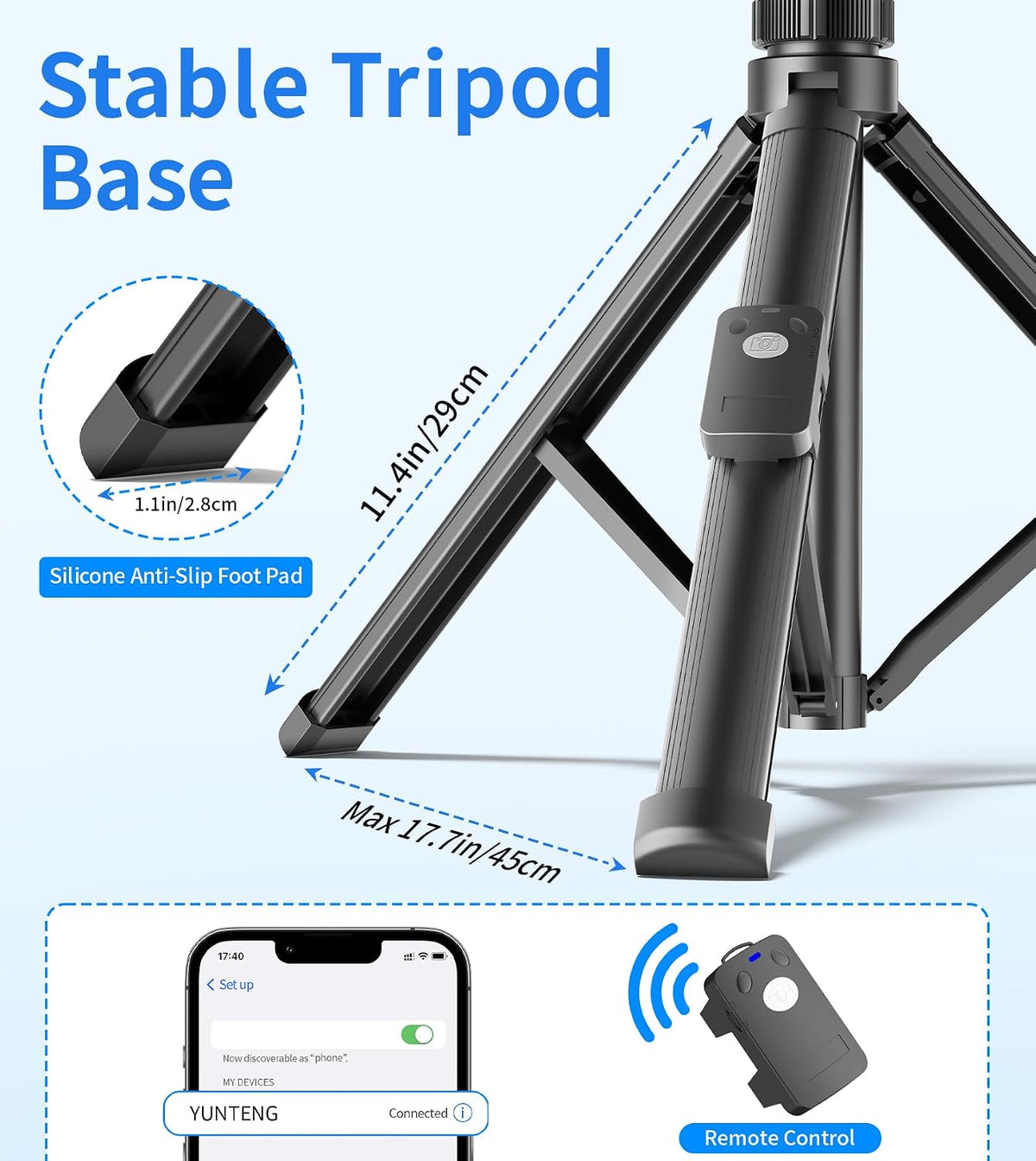 173cm Magnetic Phone Tripod Stand with Remote for Travel, Vlogging and Video Recording UAE
