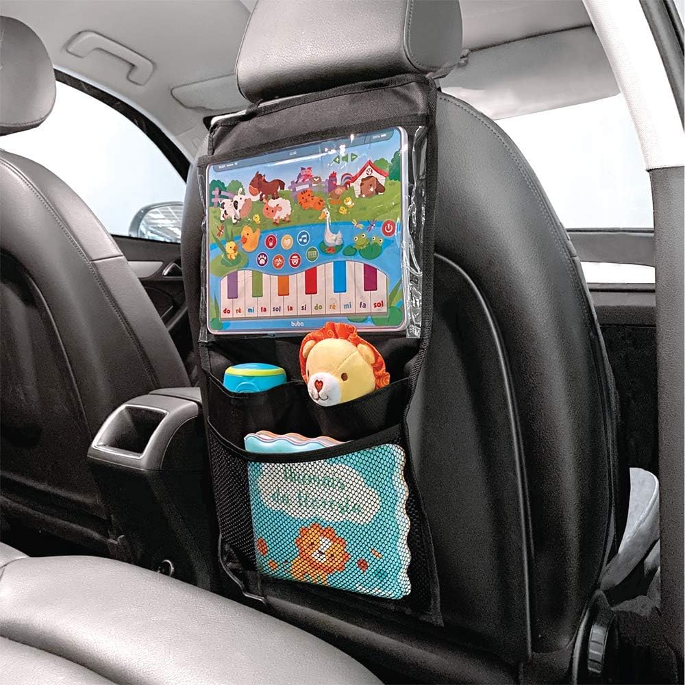 2 Pack Car Seat Organiser with Tablet Holder, Storage Pockets & Kick Mats