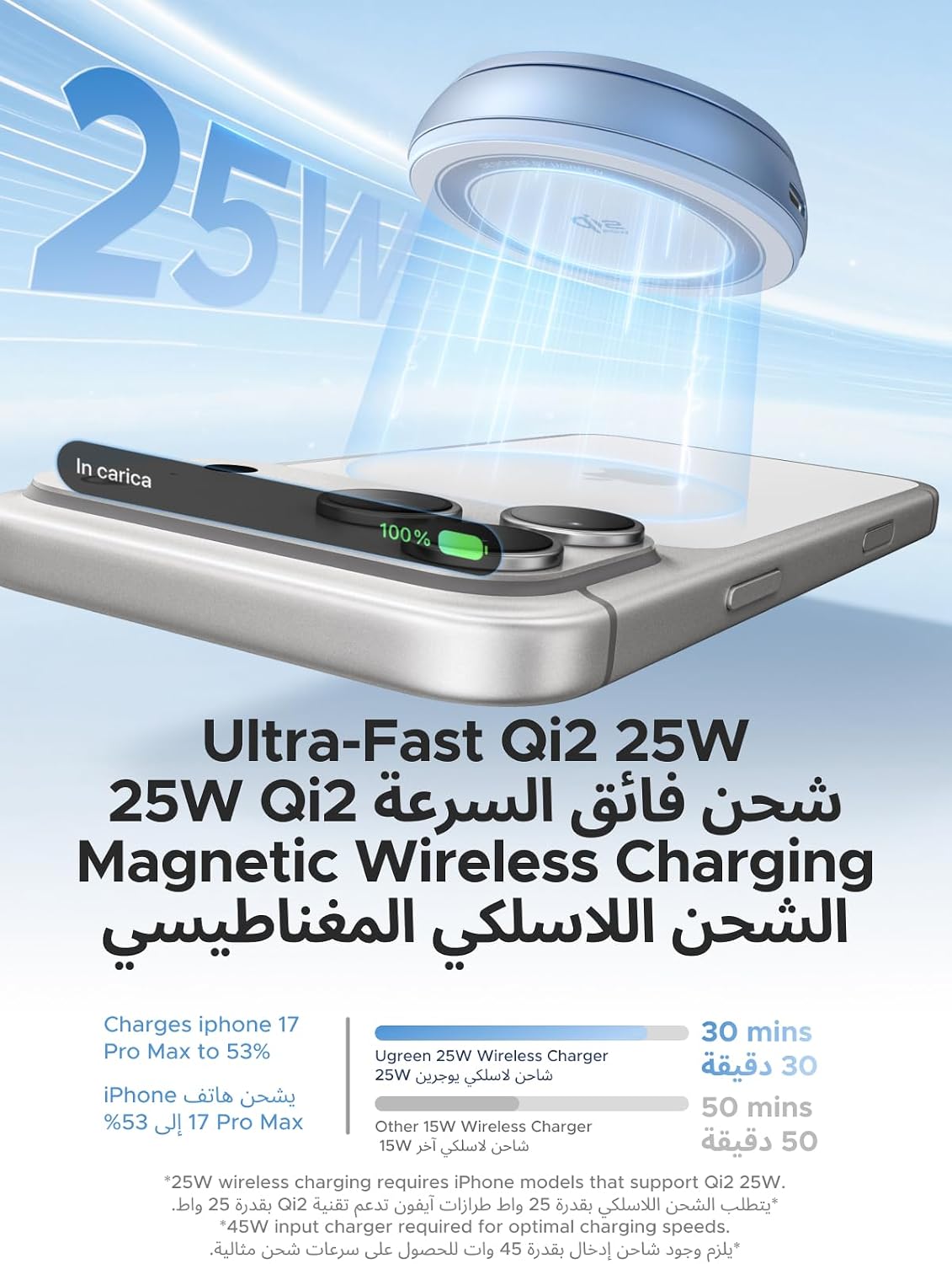 Qi2 25W Magnetic Wireless Charger with Adjustable Stand for iPhone UAE