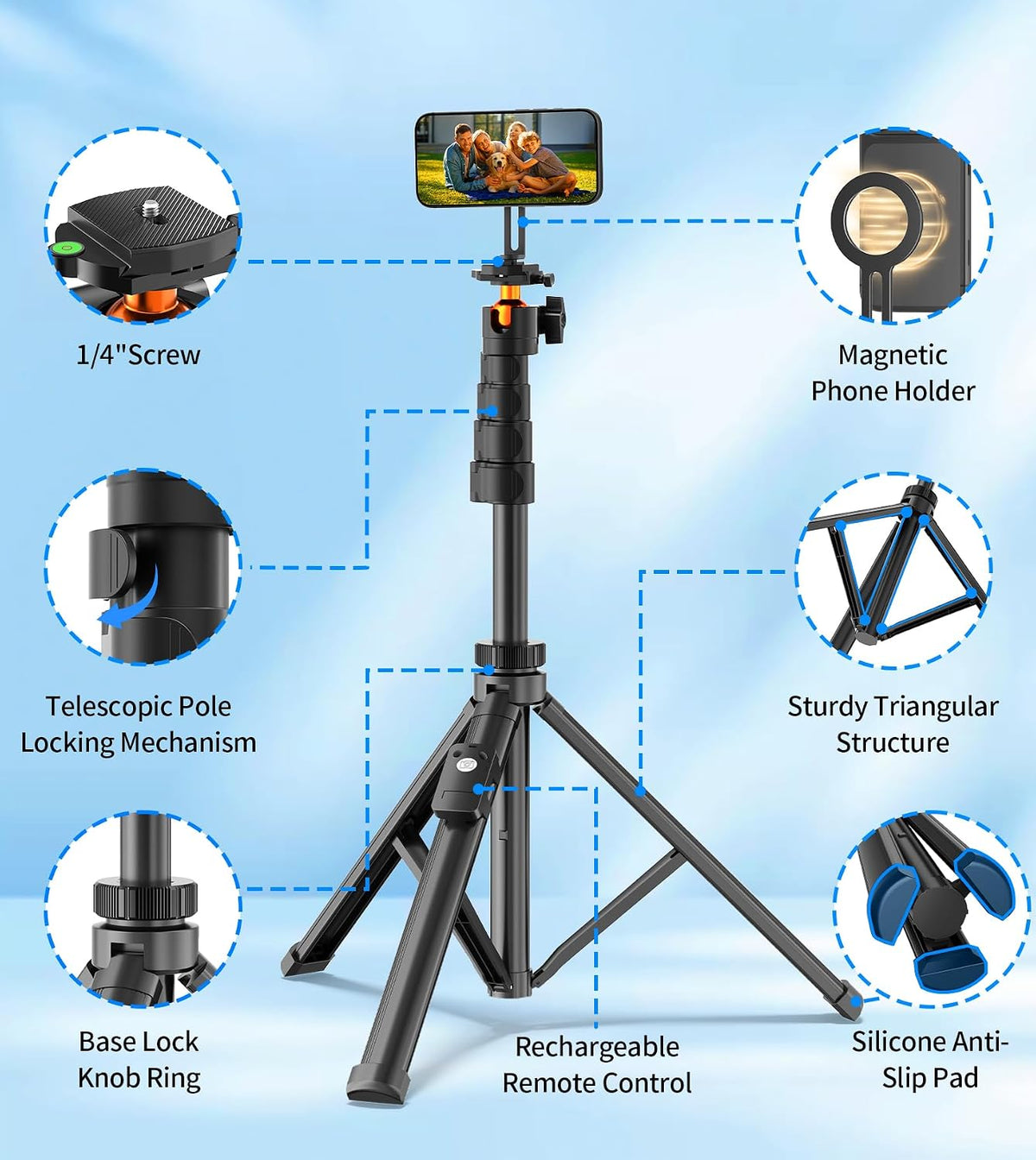 173cm Magnetic Phone Tripod Stand with Remote for Travel, Vlogging and Video Recording UAE