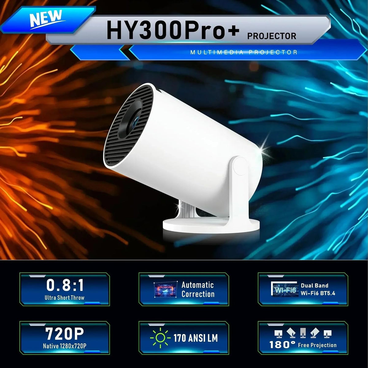 Mini Projector 4K Supported with WiFi 6, Bluetooth, Android for Home Theater UAE