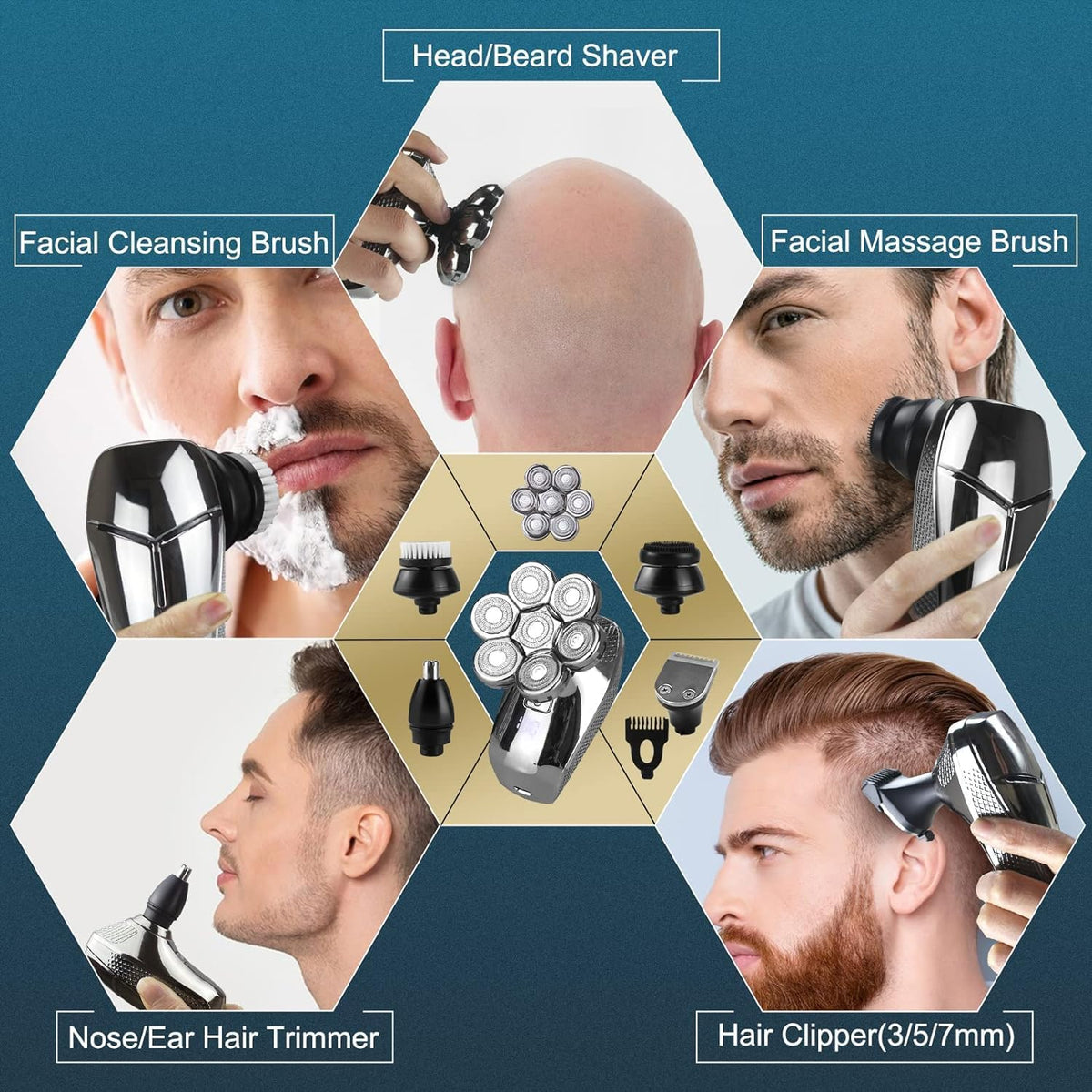 7D Electric Head Shaver for Men, Waterproof Wet & Dry Razor with LED Display