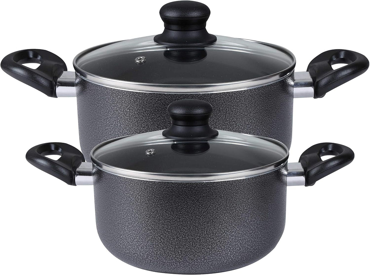 Royalford 8-Piece Non-Stick Cookware Set, 2.5mm Aluminium Pots & Pans with Glass Lids, Black