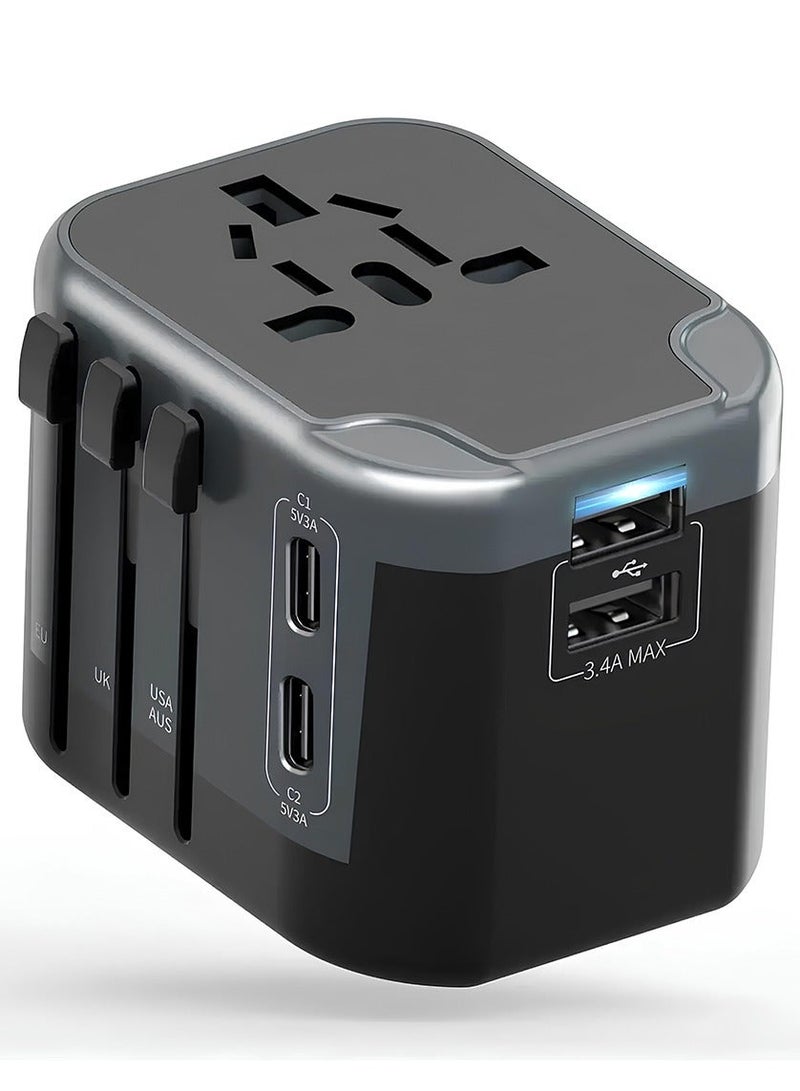 Universal Travel Adapter with 2 USB-C, 2 USB Ports for International Travel UAE