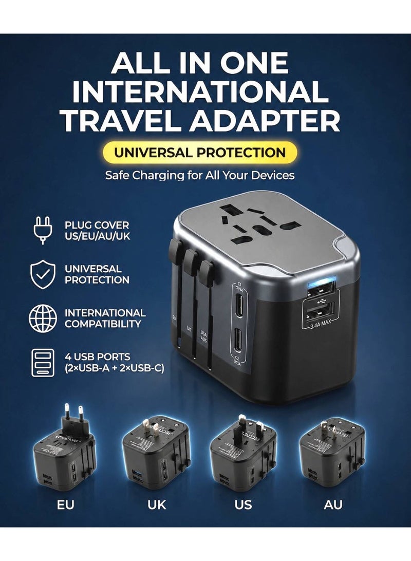 Universal Travel Adapter with 2 USB-C, 2 USB Ports for International Travel UAE