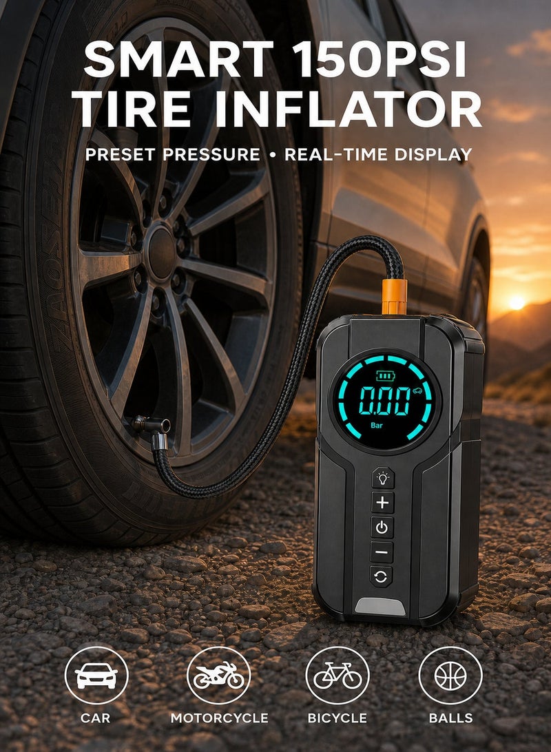 1000A Car Jump Starter with Air Compressor, 150PSI Tyre Inflator for UAE Drivers
