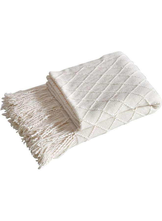 White Cotton Tassel Blanket 127 x 172cm – Soft & Cozy UAE