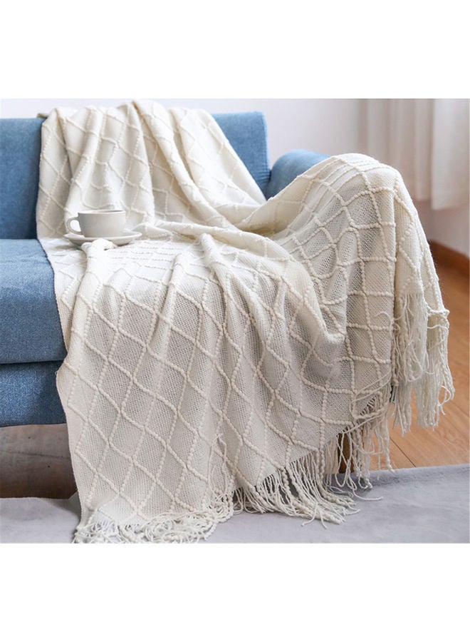 White Cotton Tassel Blanket 127 x 172cm – Soft & Cozy UAE