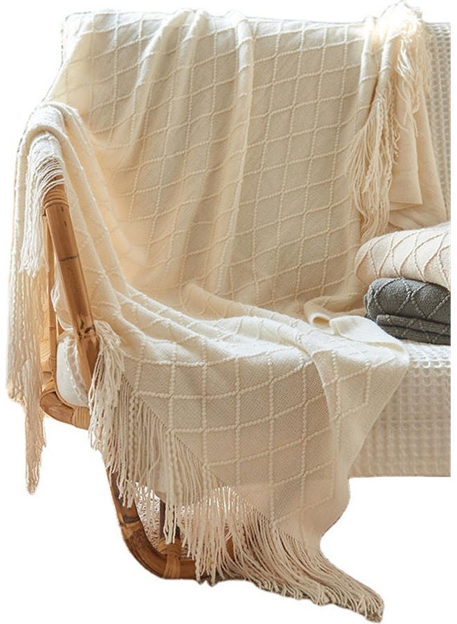 White Cotton Tassel Blanket 127 x 172cm – Soft & Cozy UAE