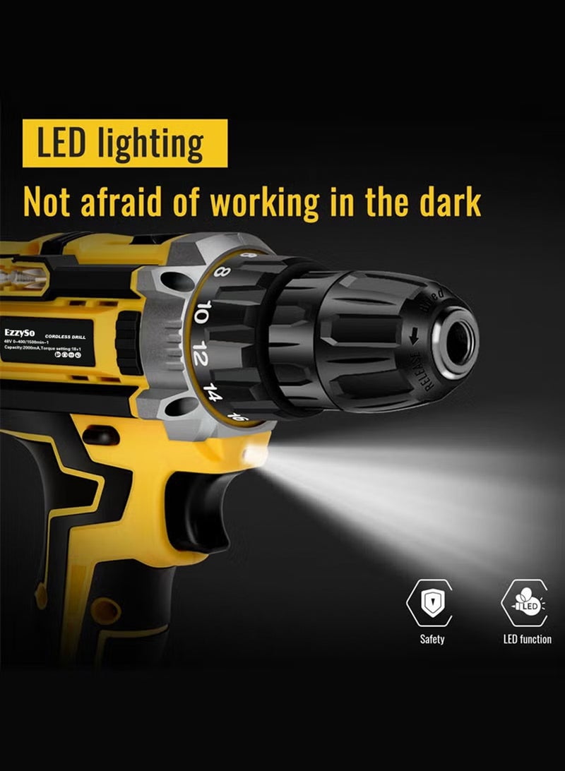 48V Cordless Drill Kit with 2 Batteries, Fast Charger & 56 Accessories UAE