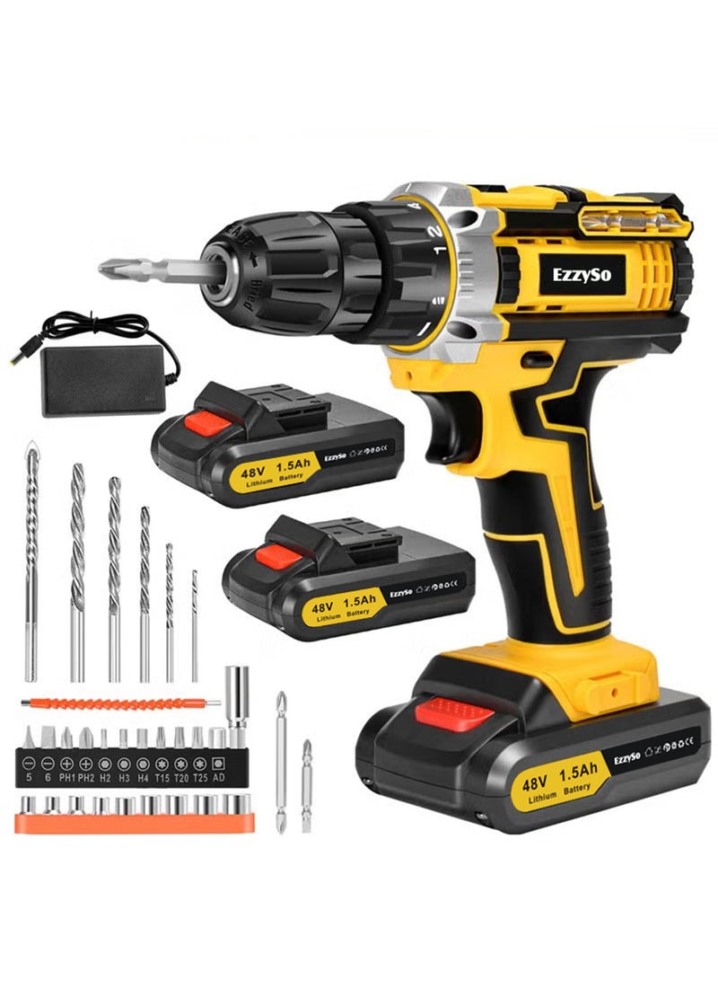 48V Cordless Drill Kit with 2 Batteries, Fast Charger & 56 Accessories UAE